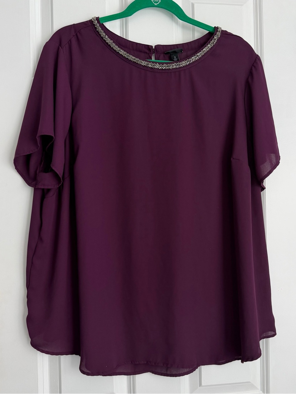 torrid Plum Purple Georgette Beaded Neck Top Blouse Short Sleeve Plus Size 2X